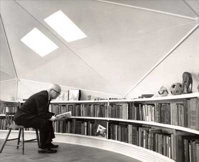 Bucky reading in the upstairs library