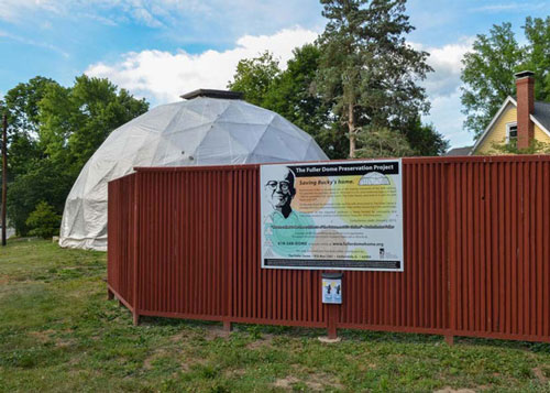 Street view of the over-dome in place after the majority of the fence was removed.